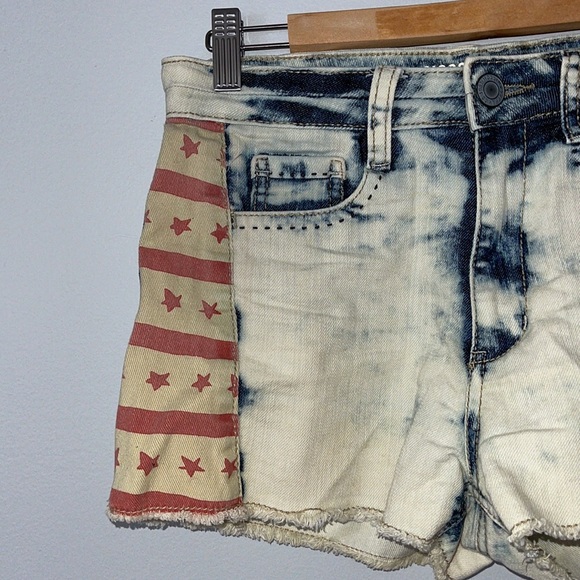 Mossimo Y2K Flag Acid Washed High Rise Jean Shorts - Picture 2 of 10